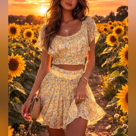 American Eagle Outfitters Dresses & Skirts - American Eagle Outfitters Floral Yellow Skirt Set